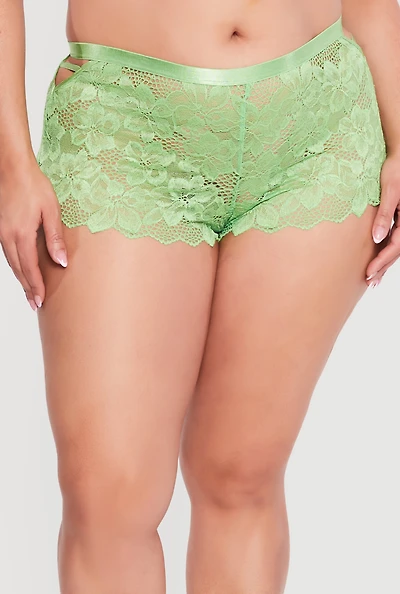 Plus Side V Caged Flower Lace Boyshort Panty