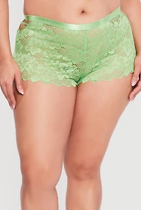 Plus Side V Caged Flower Lace Boyshort Panty