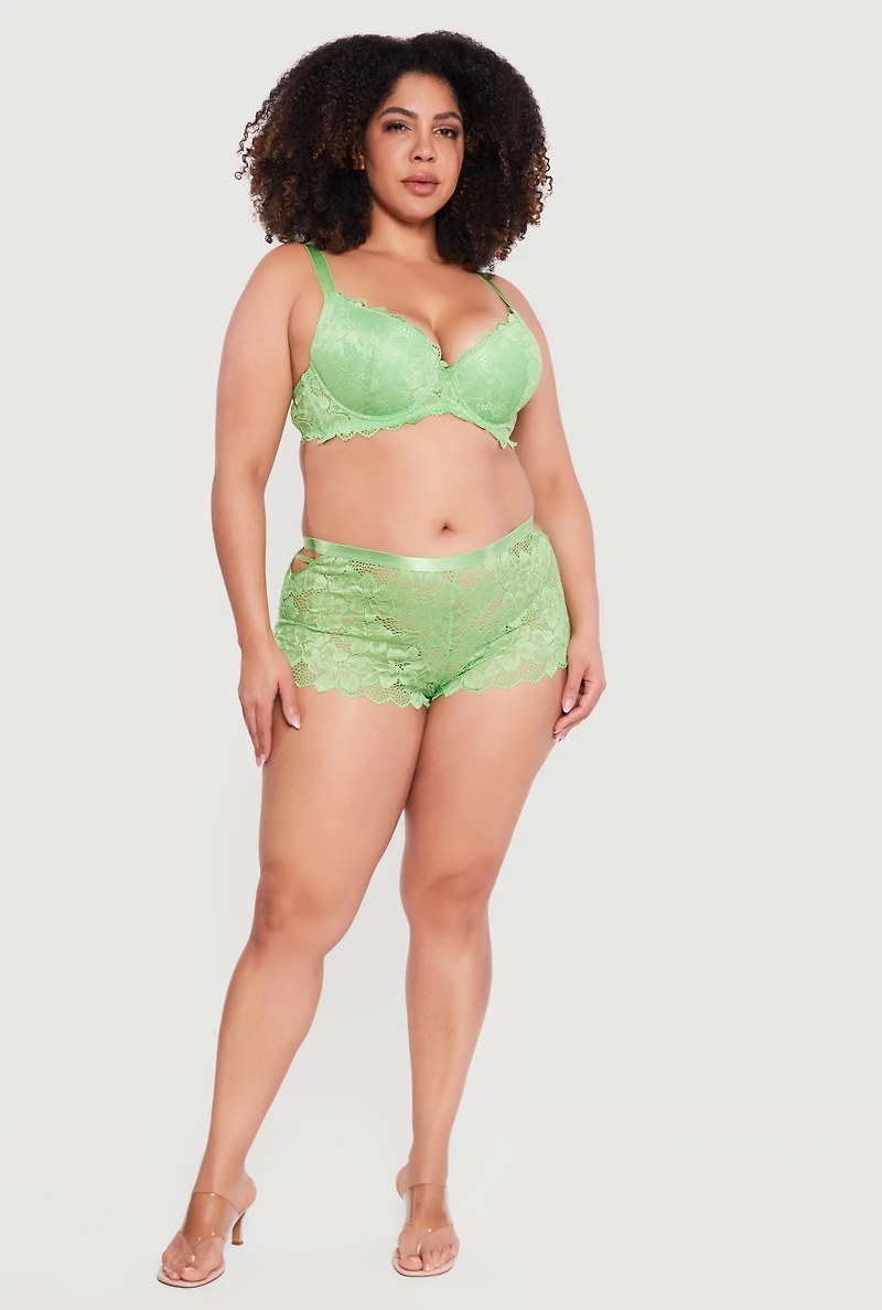 Plus Side V Caged Flower Lace Boyshort Panty