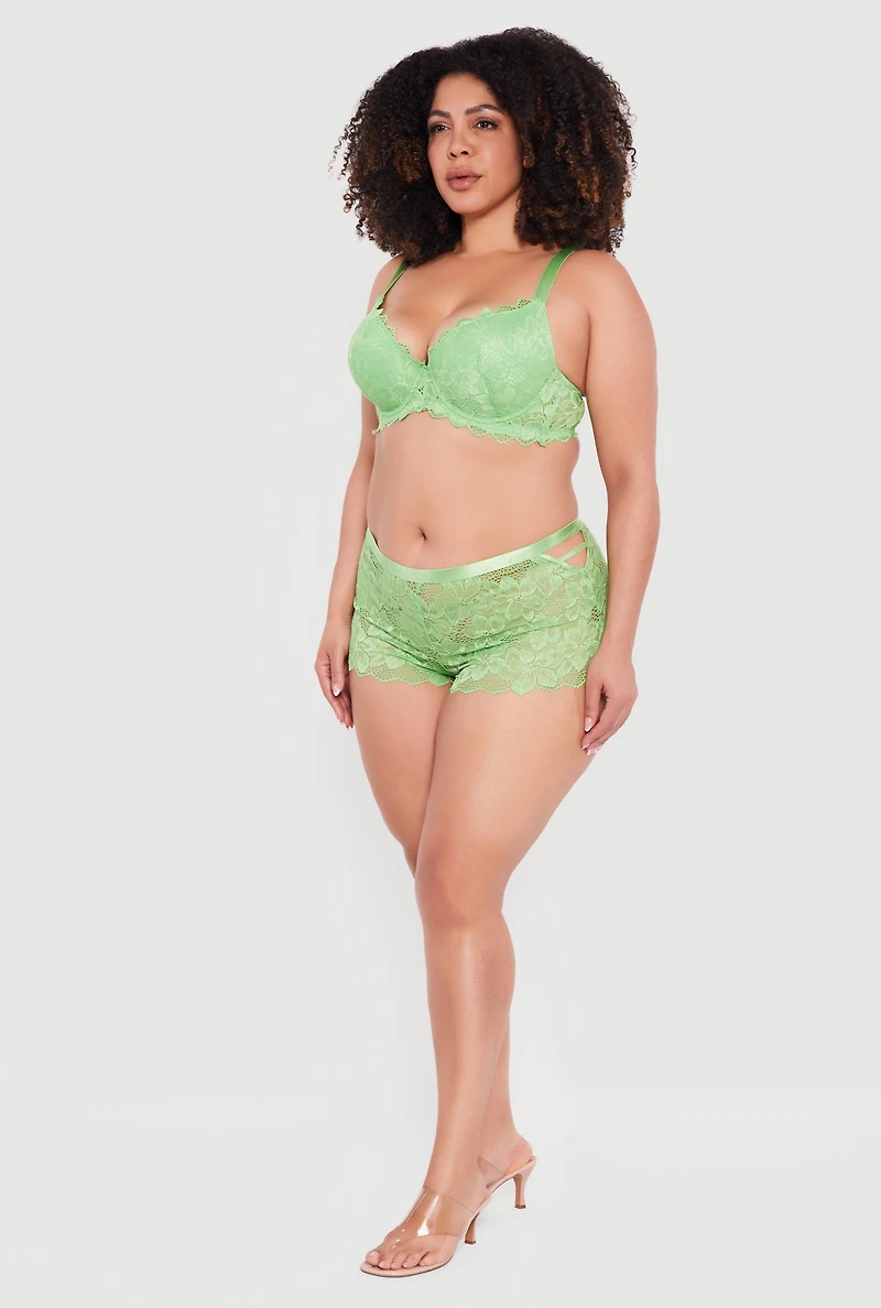 Plus Side V Caged Flower Lace Boyshort Panty