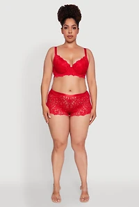 Womens Plus Size Abstract Lace Boyshort Panty, Red, Size 2X