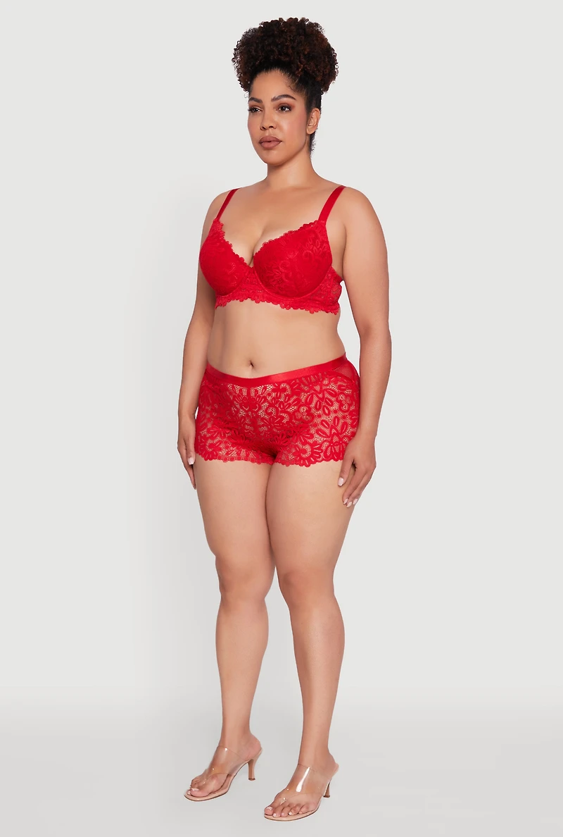 Plus Abstract Lace Boyshort Panty