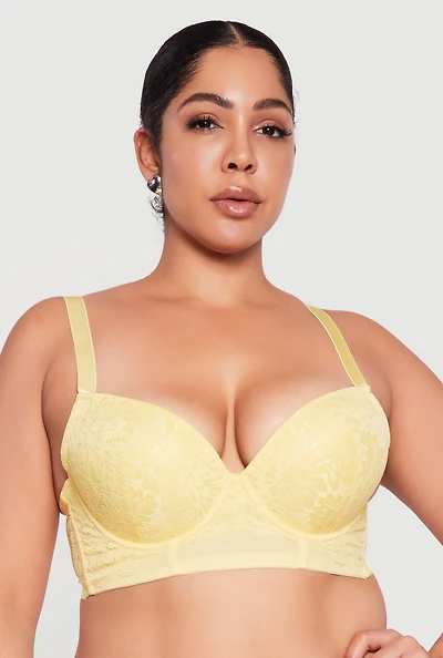 Plus Floral Lace Longline Plunge Bra