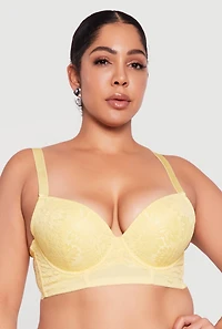 Plus Floral Lace Longline Plunge Bra