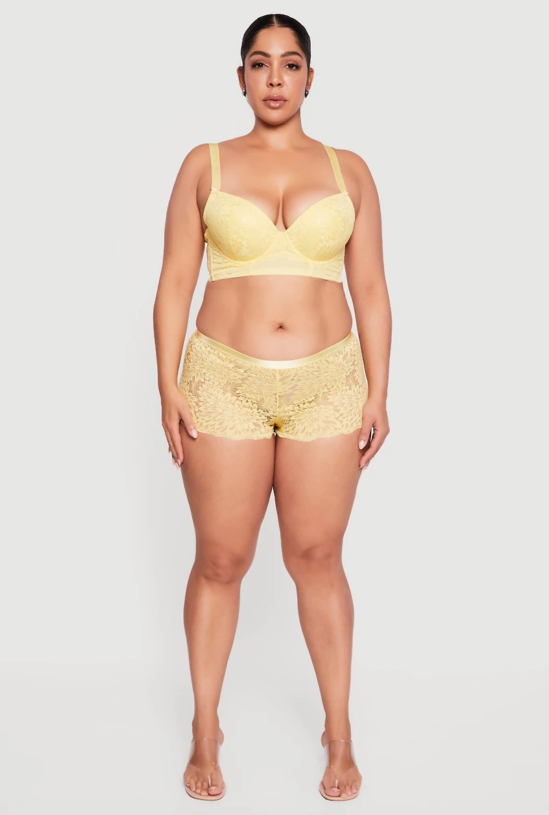 Plus Floral Lace Longline Plunge Bra