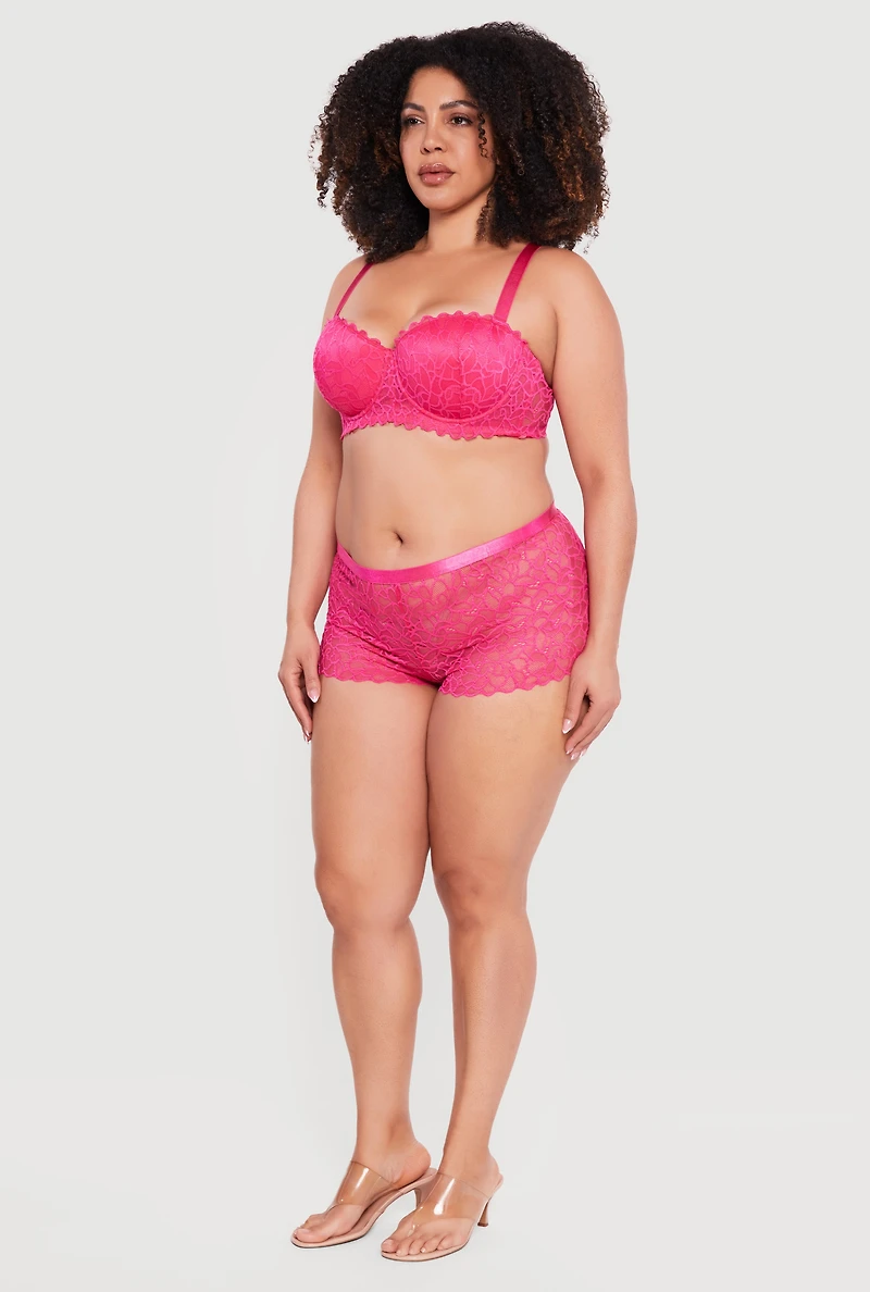 Plus Scalloped Hem Lace Convertible Balconette Bra