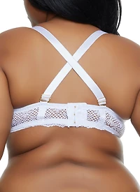 Womens Plus Size Lace Convertible Plunge Bra, White, Size 38D