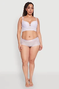 Womens Plus Size Floral Lace Caged Front Plunge Longline Bra, Purple, Size 40C