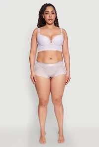 Womens Plus Size Floral Lace Caged Front Plunge Longline Bra, Purple, Size 44C
