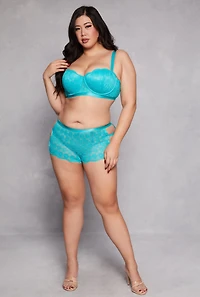 Womens Plus Size Floral Patterned Lace Balconette Bra | Convertible To Strapless, Blue, Size 38D