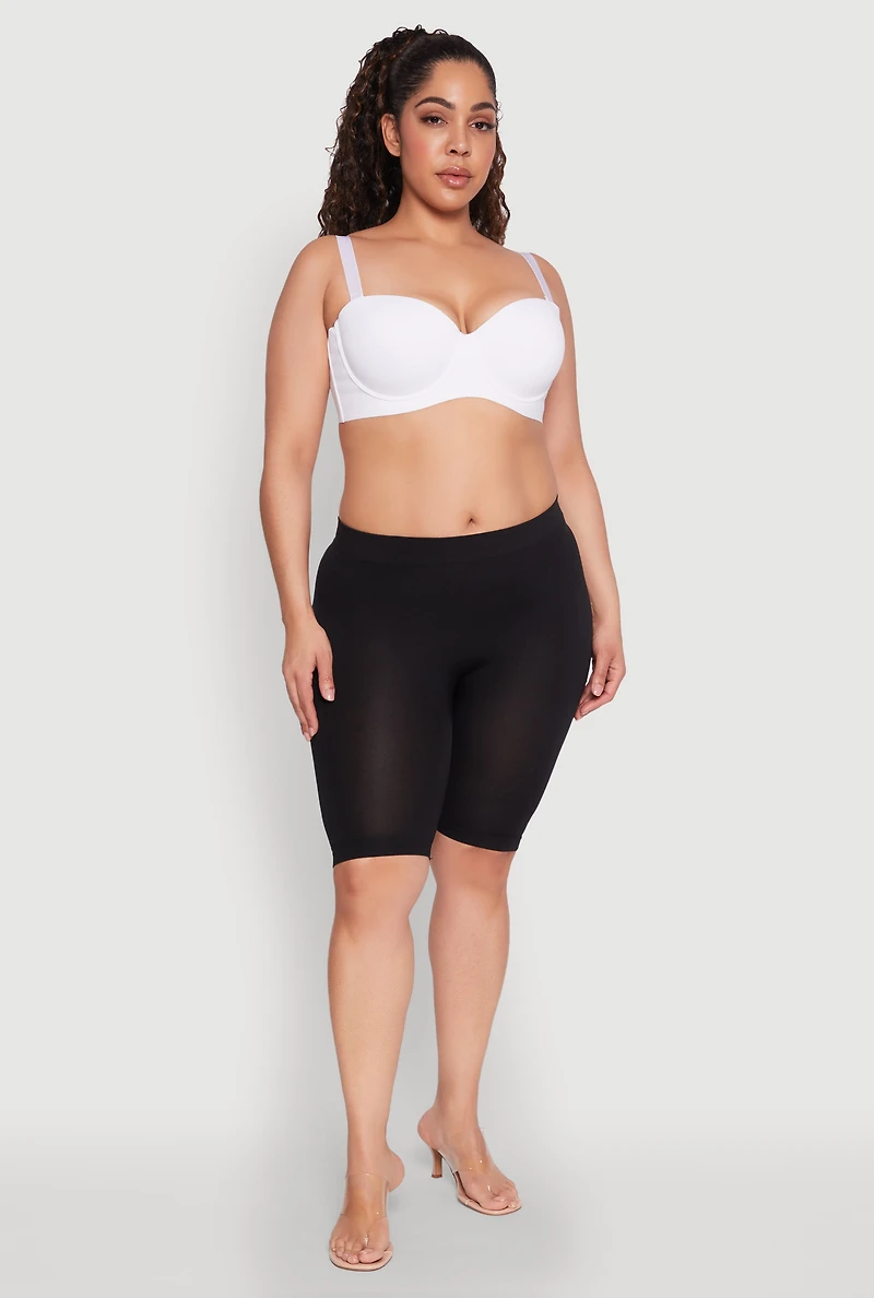 Womens Plus Size Solid Balconette Bra | Converts to Strapless, White, Size 44C