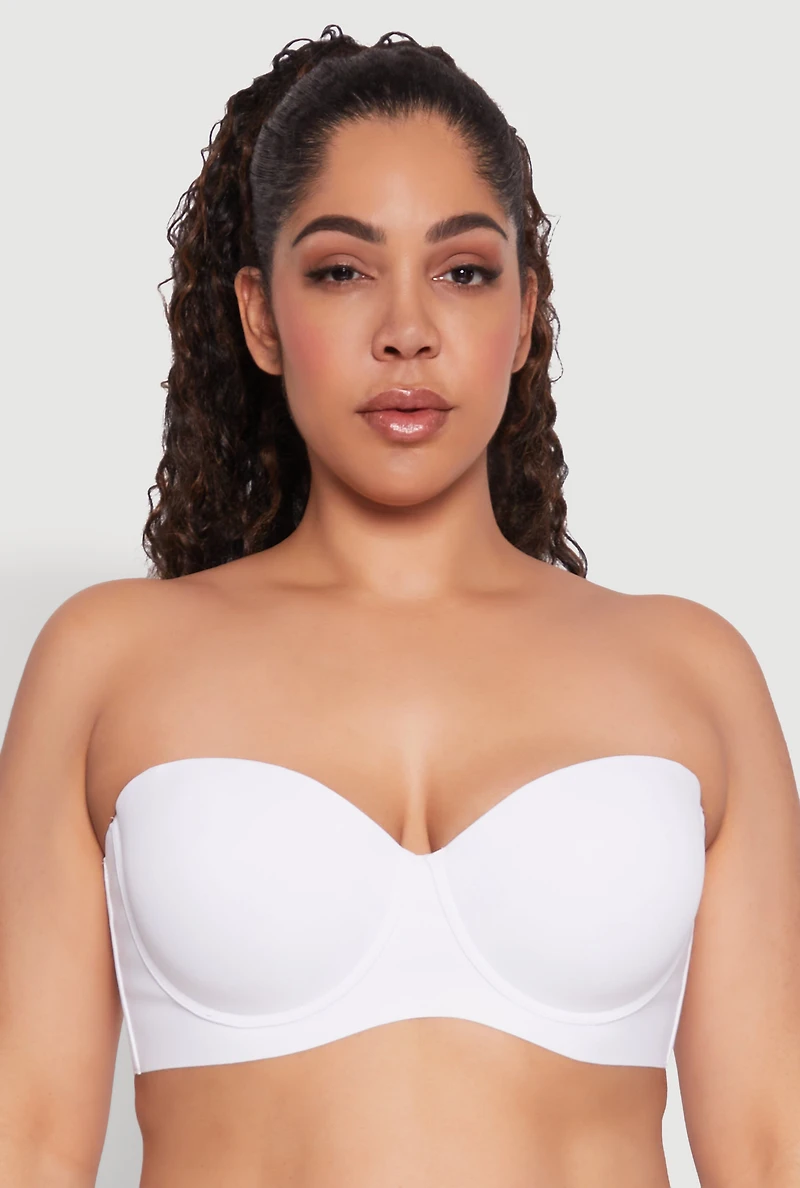 Womens Plus Size Solid Balconette Bra | Converts to Strapless, White, Size 44C