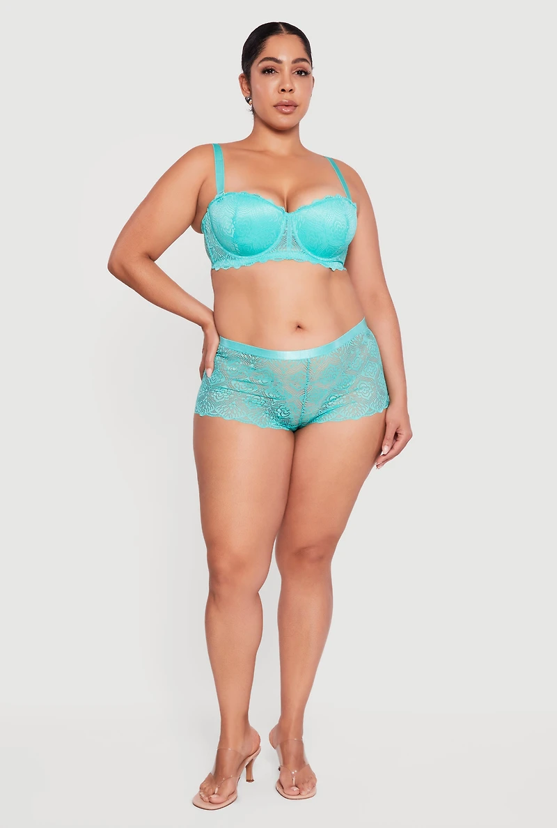 Plus Floral Lace Convertible Balconette Bra