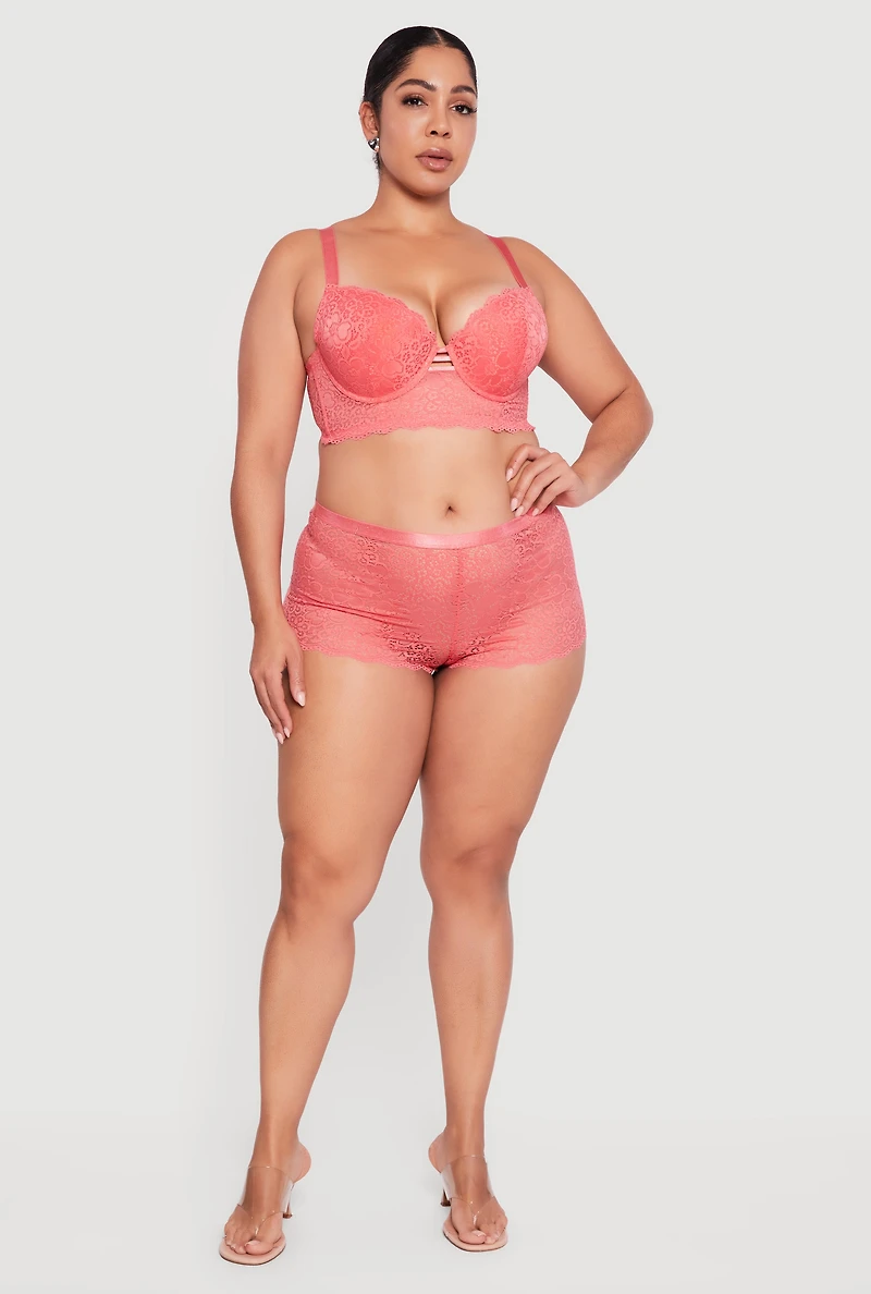 Plus Lace Caged Front Longline Plunge Bra