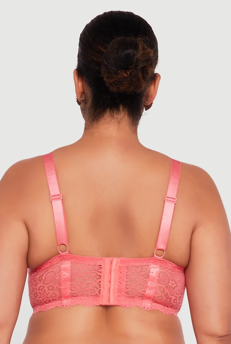 Plus Lace Caged Front Longline Plunge Bra