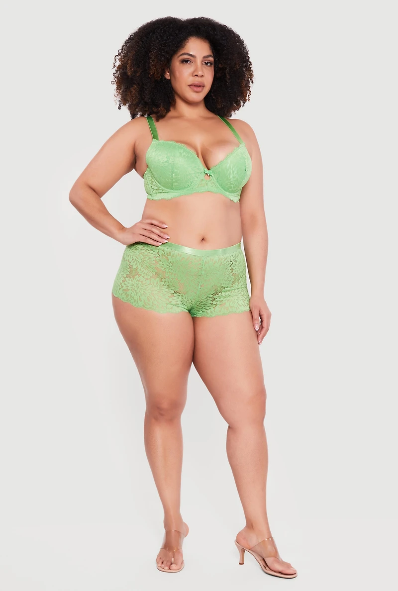 Plus Floral Lace Keyhole Plunge Bra