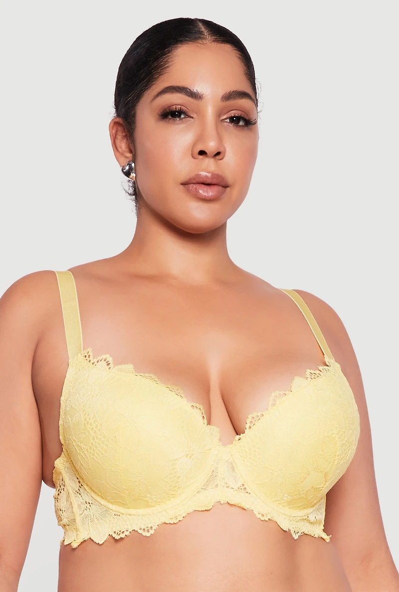 Plus Scalloped Floral Lace Plunge Bra