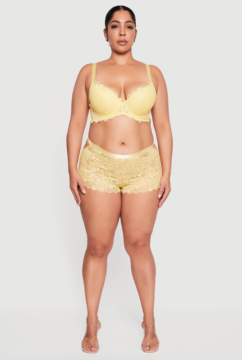 Plus Scalloped Floral Lace Plunge Bra