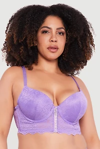 Plus Lace Up Front Longline Plunge Bra
