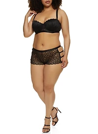 Womens Plus Size Floral Lace Balconette Bra | Converts to Strapless, Black, Size 42C