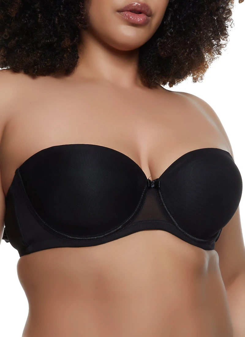 Plus Solid Mesh Convertible Balconette Bra