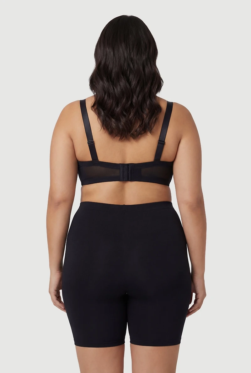 Plus Size Mesh Detail Laser Cut Convertible Balconette Bra