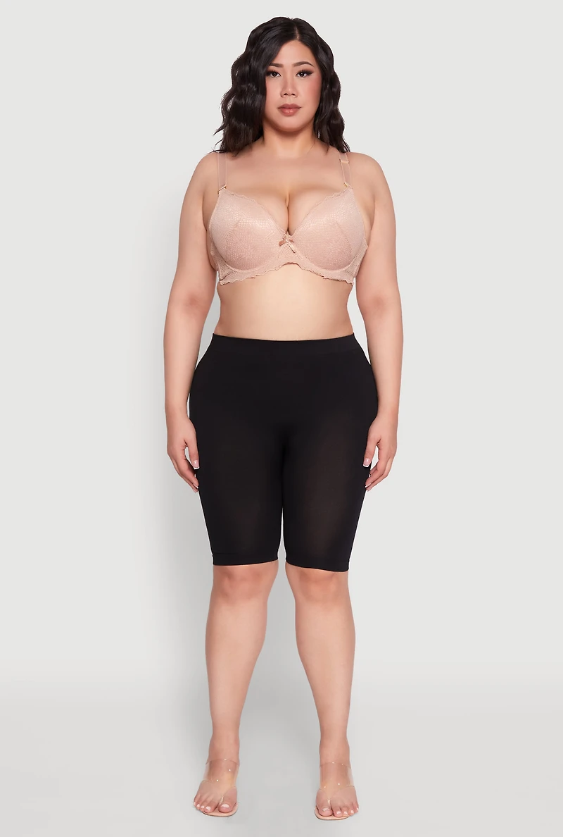 Womens Plus Size Lace Convertible Strap Plunge Bra, Beige, Size 44D