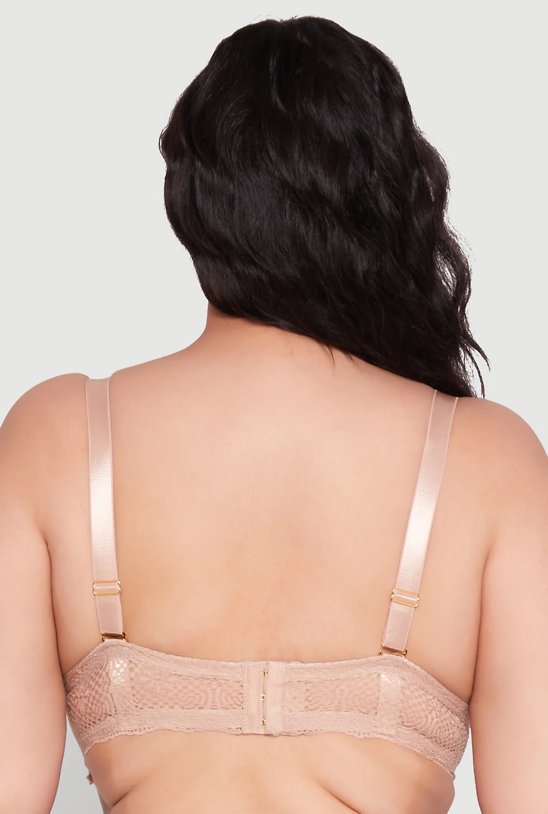 Womens Plus Size Lace Convertible Strap Plunge Bra, Beige, Size 40C