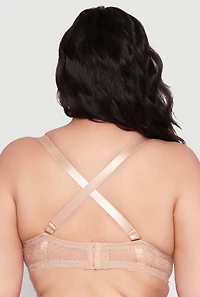 Womens Plus Lace Convertible Strap Plunge Bra, Beige,