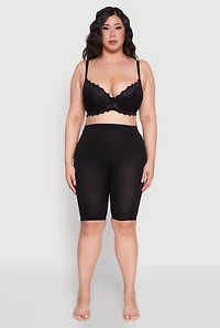 Womens Plus Size Elegant Lace Scallop Trim Plunge Bra, Black, Size 40D