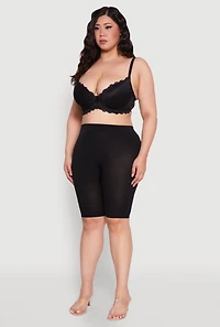 Womens Plus Size Elegant Lace Scallop Trim Plunge Bra, Black, Size 44C