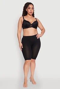 Womens Plus Size Elegant Scalloped Lace Push-Up Plunge Bra, Black, Size 40D