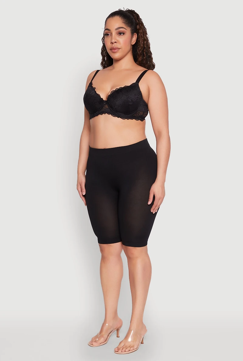 Womens Plus Size Elegant Scalloped Lace Push-Up Plunge Bra, Black, Size 44D