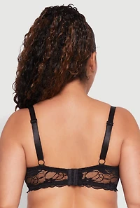 Womens Plus Size Elegant Scalloped Lace Push-Up Plunge Bra, Black, Size 44D