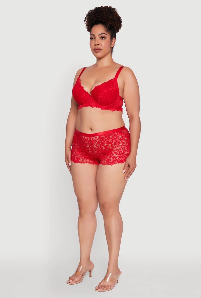 Plus Floral Lace Padded Plunge Bra