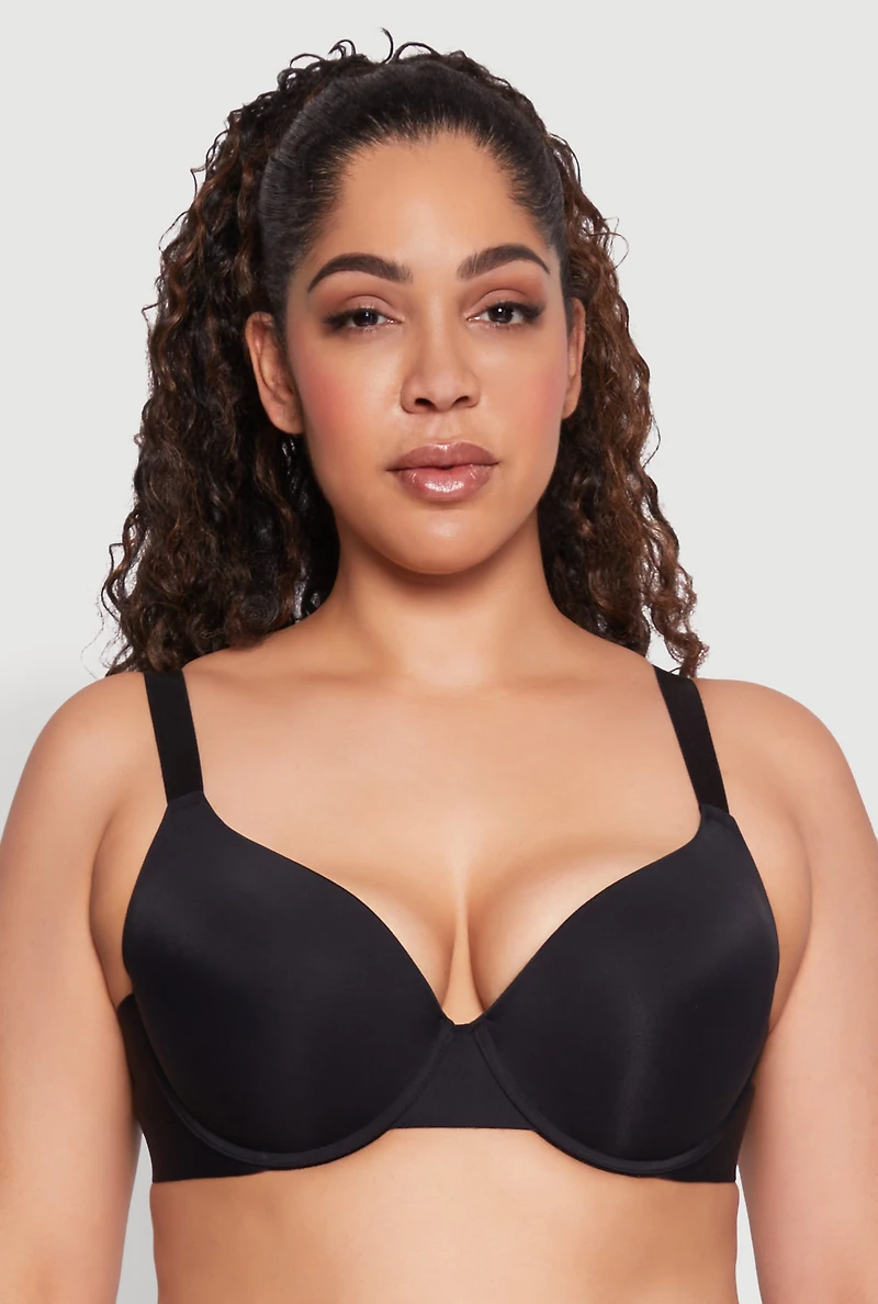 Womens Plus Size Basic Plunge Bra, Black, Size 38D