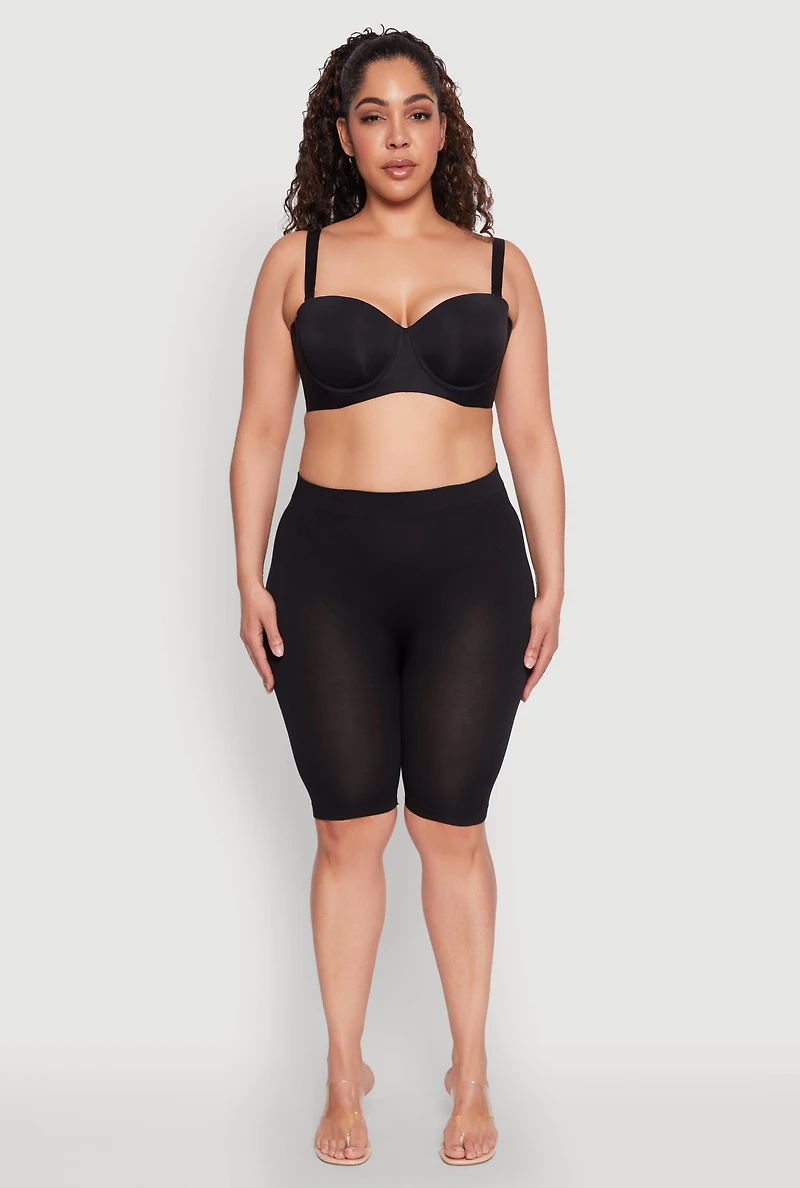 Womens Plus Size Padded Cup Balconette Bra | Convertible to Strapless, Black, Size 40D