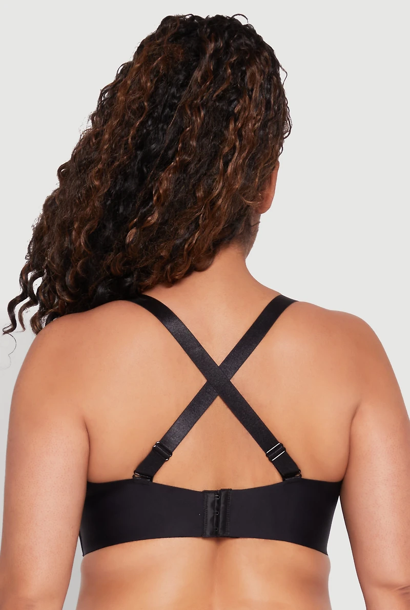 Womens Plus Size Padded Cup Balconette Bra | Convertible to Strapless, Black, Size 40D