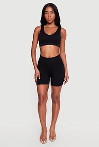 Solid Rib Knit Seamless Sports Bra