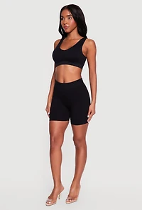 Solid Rib Knit Seamless Sports Bra