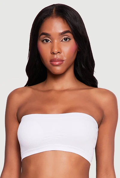 Ribbed Knit Stretch Bandeau Bra