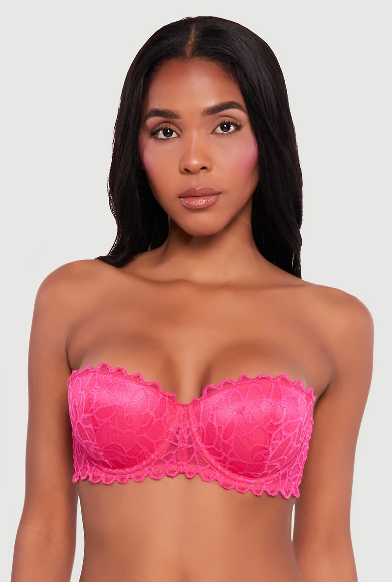 Scalloped Hem Convertible Lace Balconette Bra