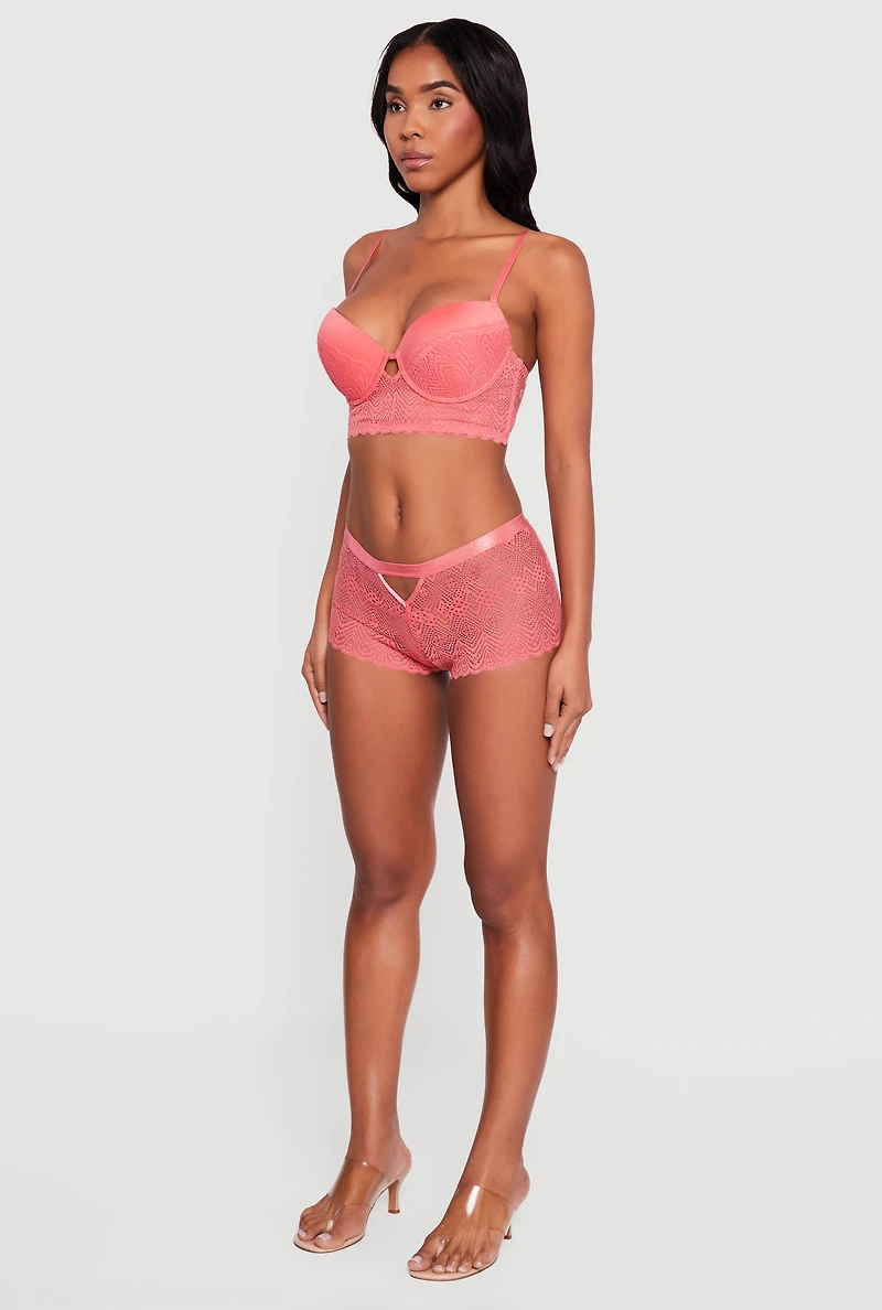 Lace Keyhole Front Longline Plunge Bra