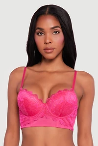 Floral Lace Longline Push Up Plunge Bra