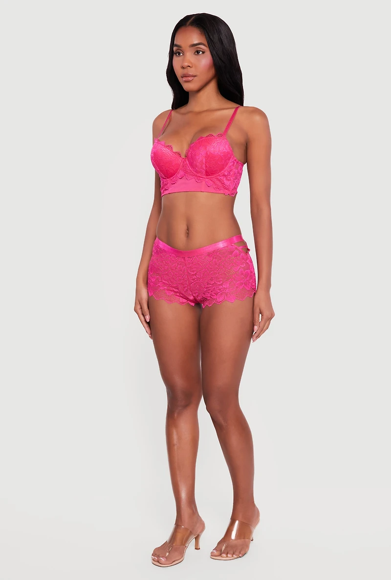 Floral Lace Longline Push Up Plunge Bra