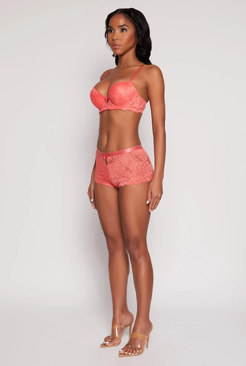 Patterned Lace Keyhole Plunge Bra