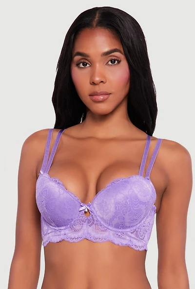 Double Strap Lace Push Up Plunge Bra