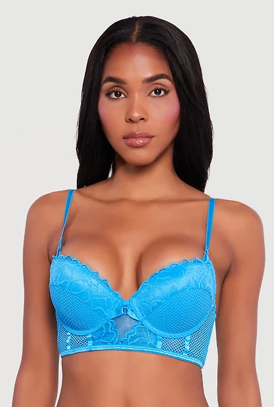 Fishnet Detail Lace Longline Plunge Bra