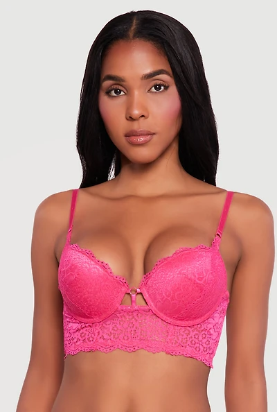 Floral Lace Caged Front Longline Plunge Bra