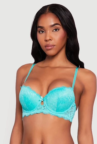 Scalloped Floral Lace Keyhole Detail Plunge Bra